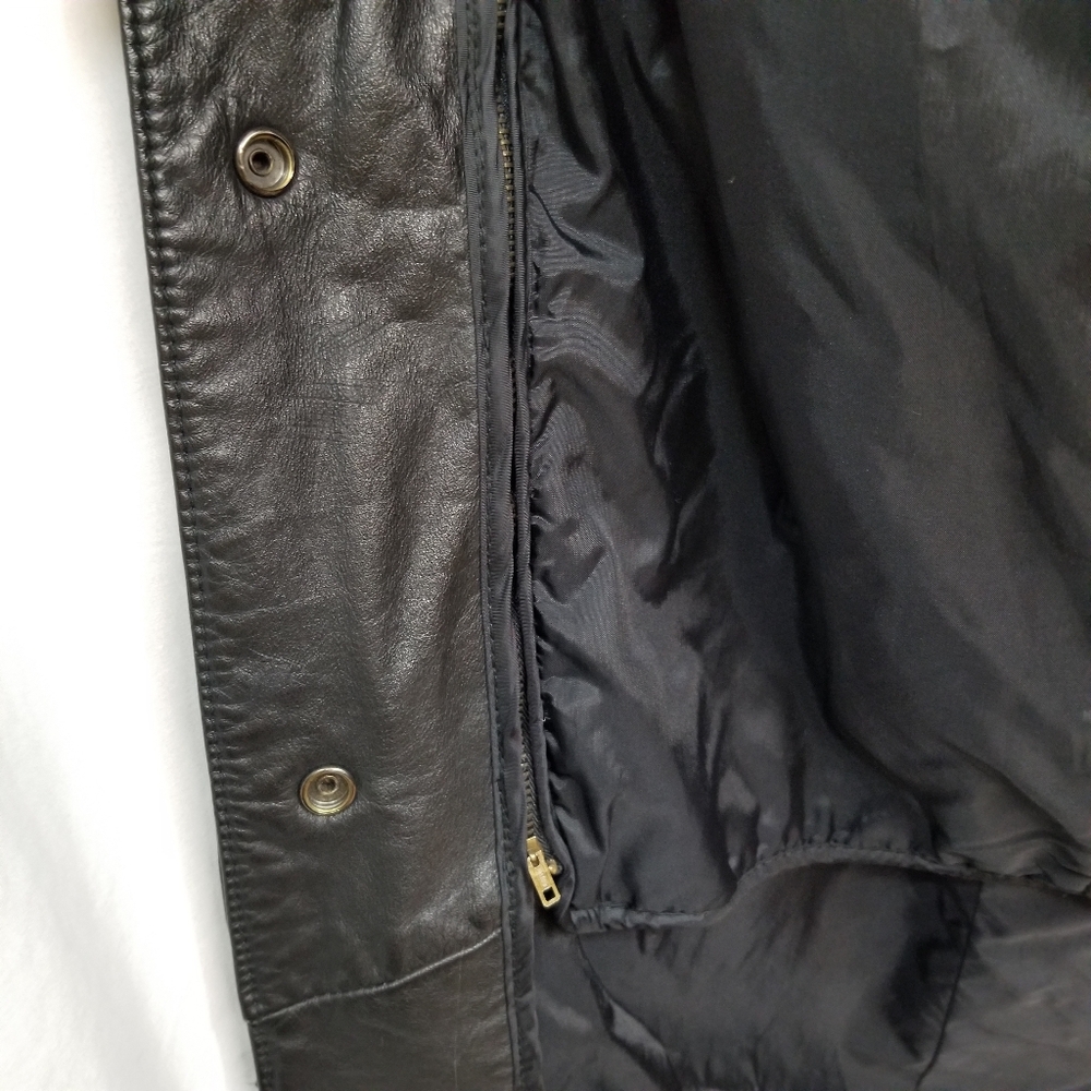 VTG Wilsons Thinsulate Black Genuine Leather Women's Petite S Button Trench Coat - Picture 11 of 15